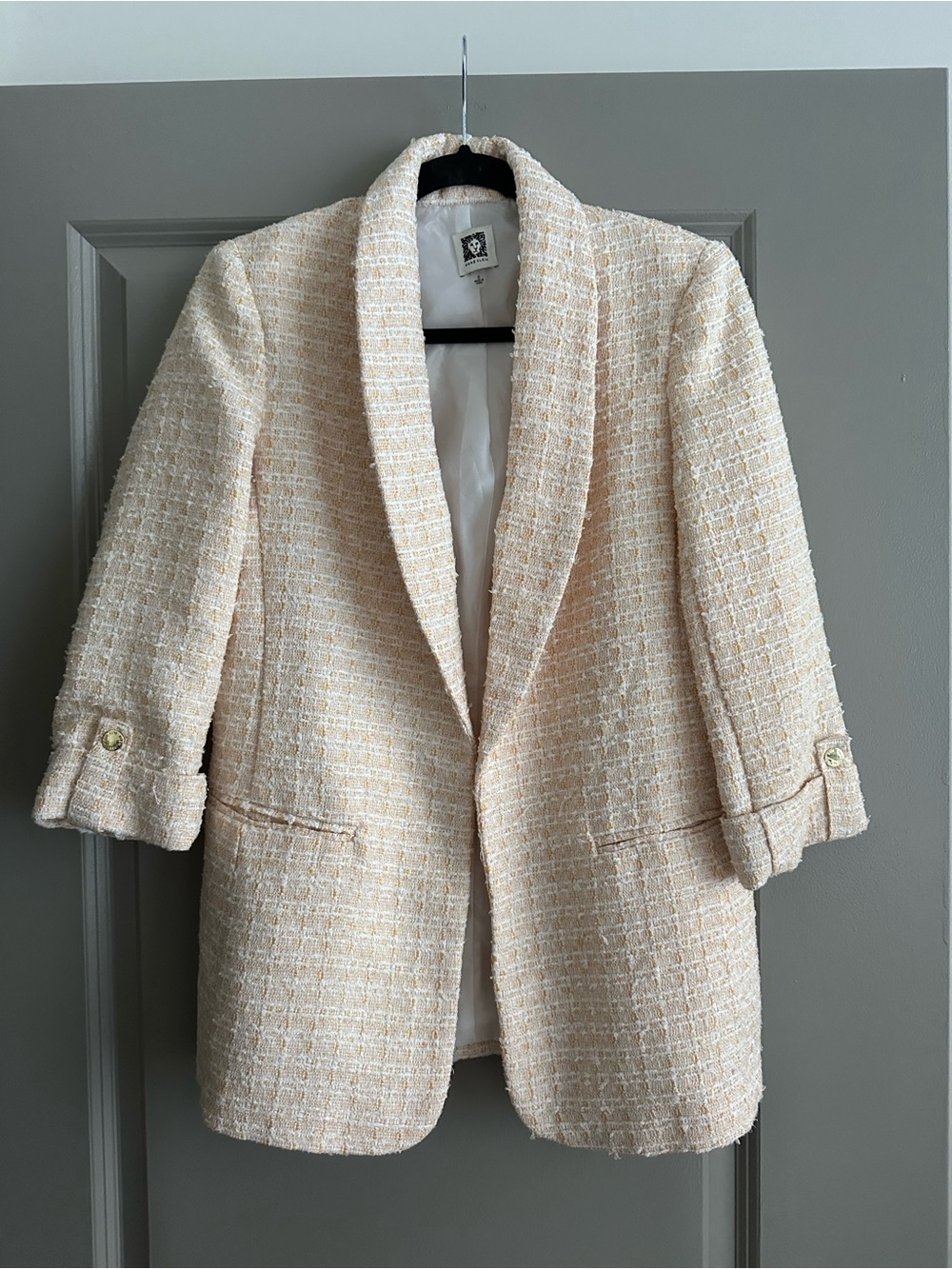 Anne Klein Tweed Shawl Collar Blazer in Light Cream - Unbranded